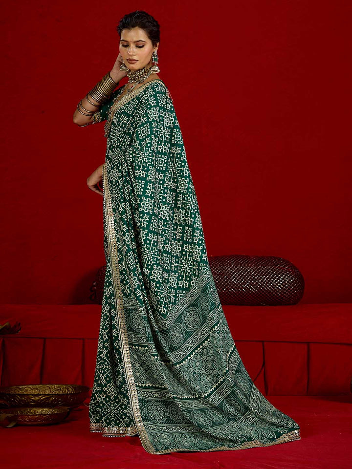 Printed &amp; Gota Work Art Silk Saree