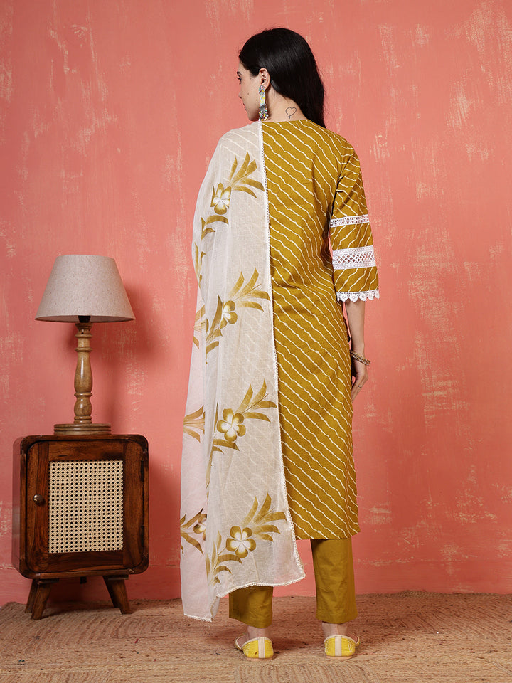 Printed Cotton Blend Kurta With Pants &amp; Dupatta