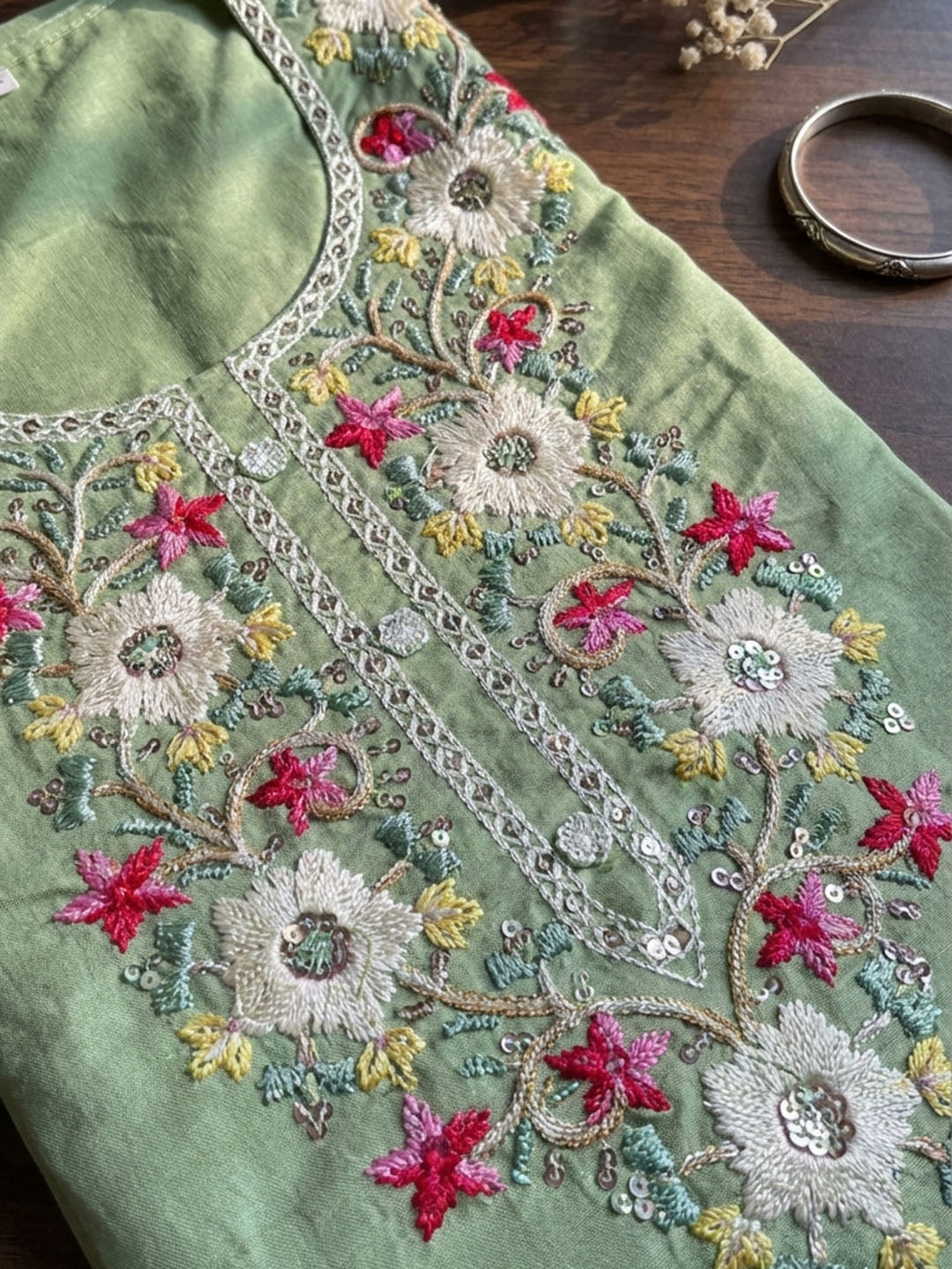 Embroidered Cotton Blend Unstitched Suit With Pant &amp; Dupatta