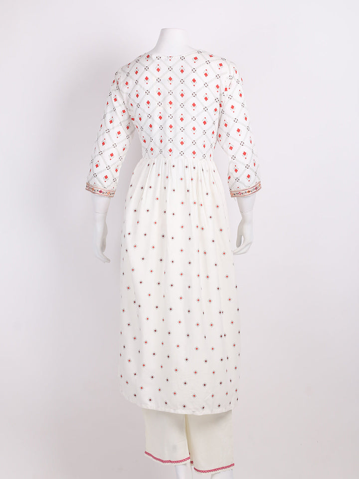 Neck Embroidered Cotton Blend Kurta &amp; Pants