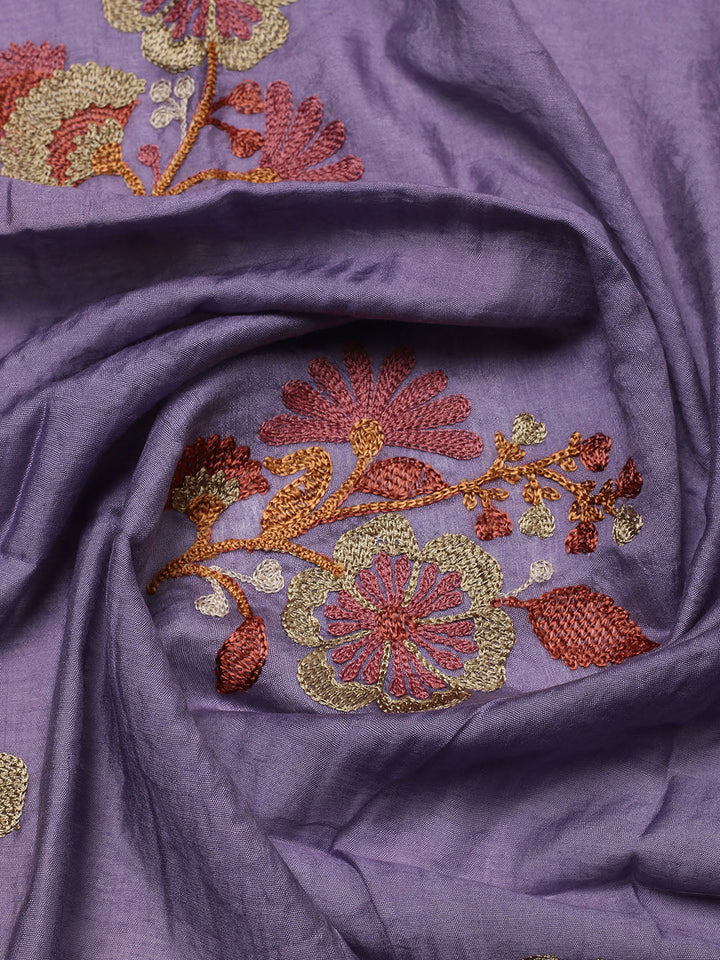 Embroidered Cotton Blend Unstitched Suit With Pant &amp; Dupatta