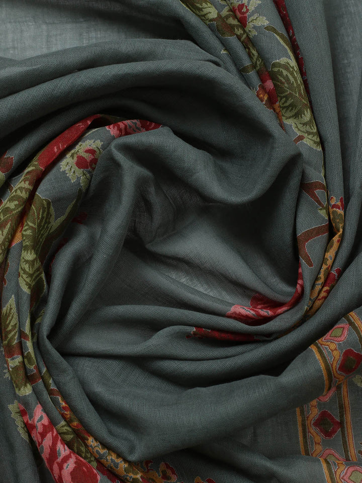 Embroidered Cotton Blend Unstitched Suit With Pant &amp; Dupatta