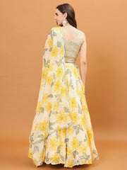 Floral Printed Organza Choli With Skirt & Dapatta