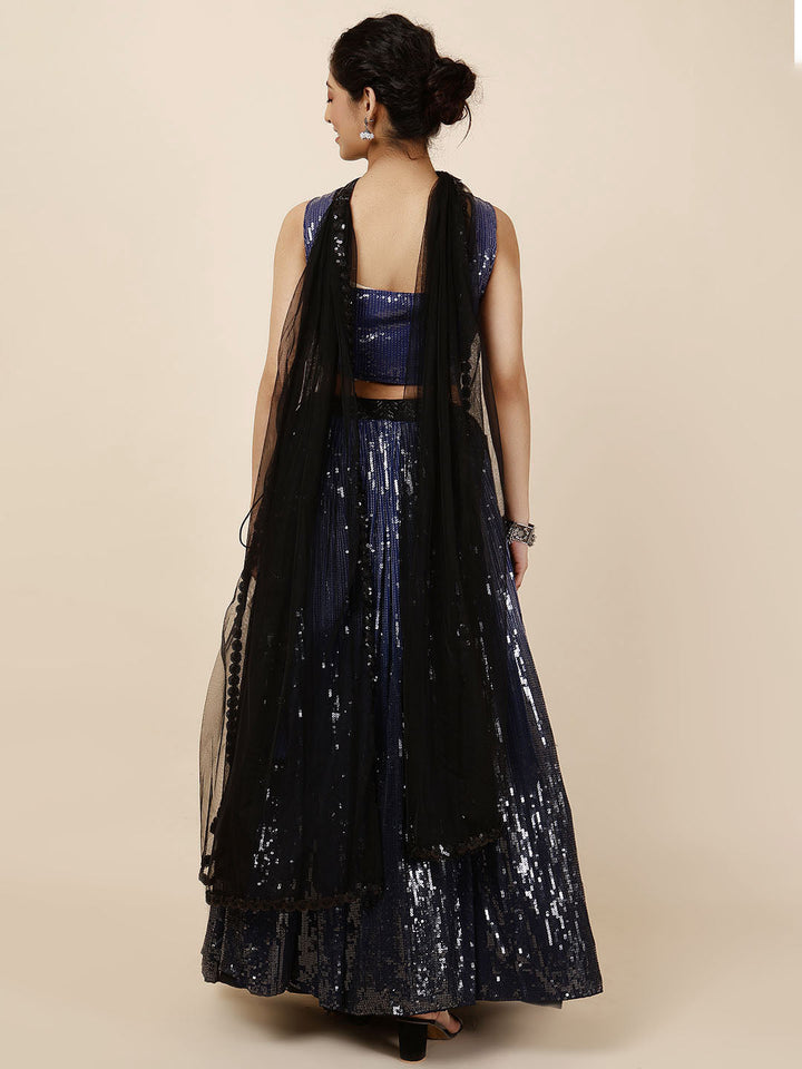 Sequin Embroidered Georgette Choli With Lehenga &amp; Dupatta