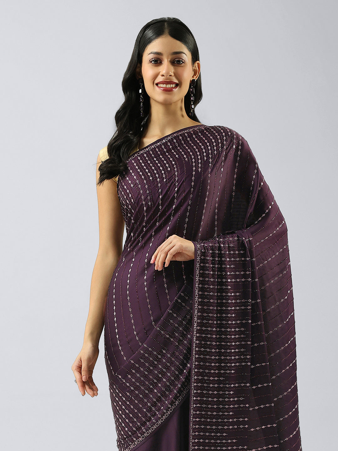 Stone Embellished Satin Saree