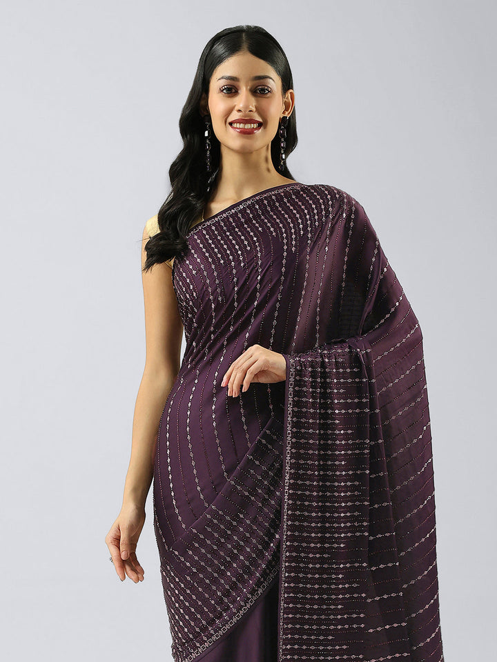 Stone Embellished Satin Saree