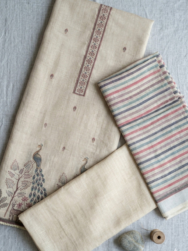 Printed Cotton Blend Unstitched Suit With Pant &amp; Dupatta