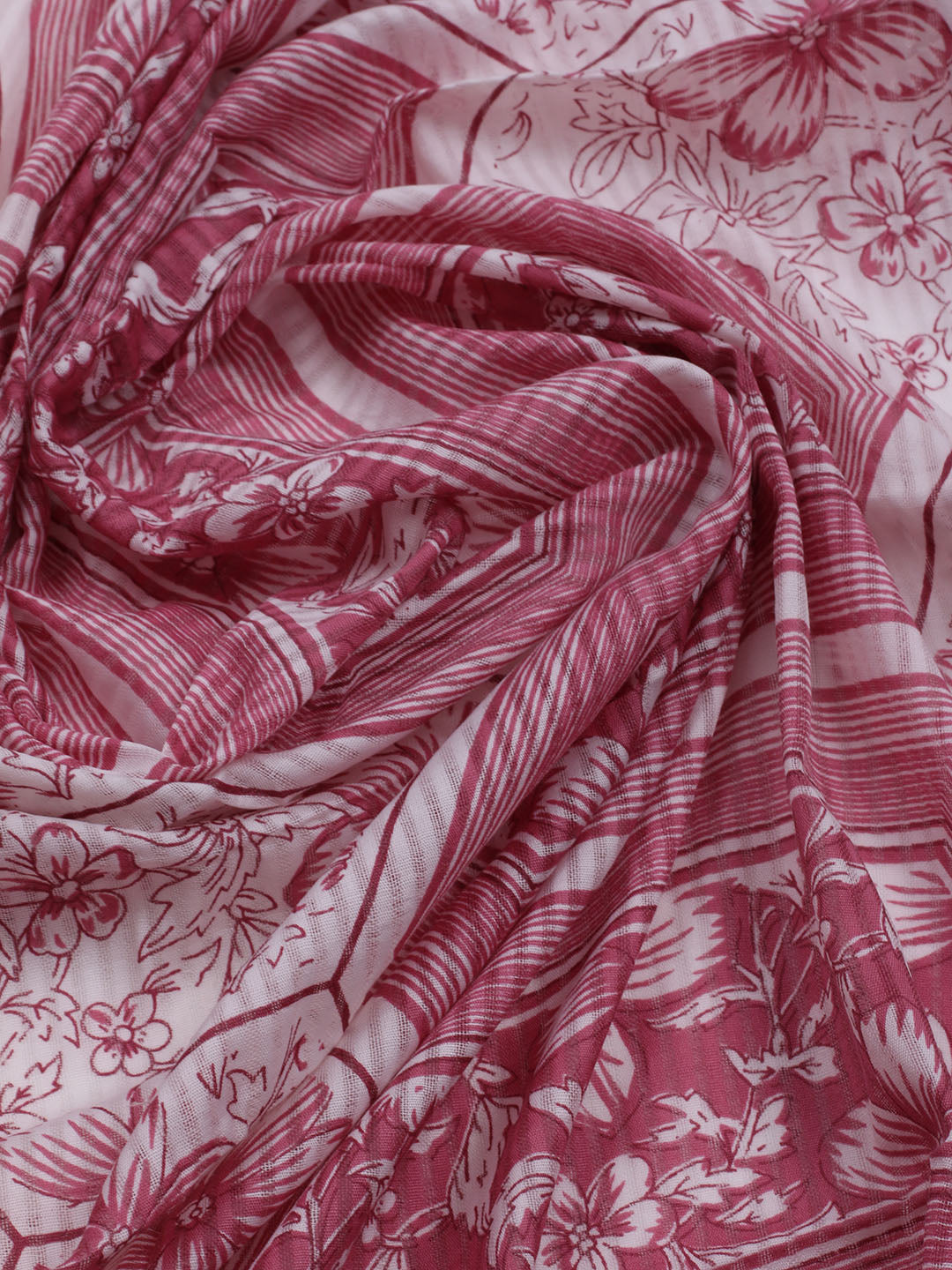 Floral Printed Cotton Blend Unstitched Suit With Dupatta