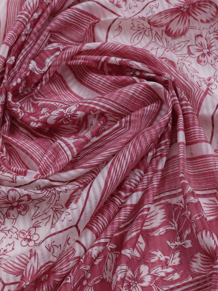 Floral Printed Cotton Blend Unstitched Suit With Dupatta