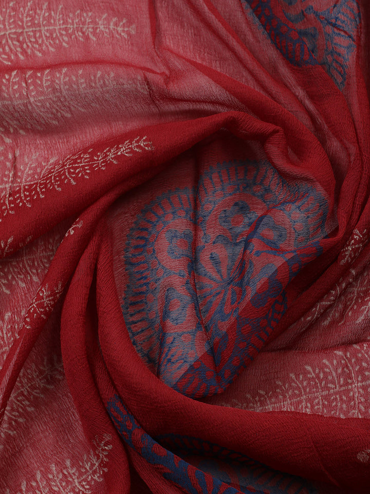 Printed Cotton Blend Unstitched Suit With Pant &amp; Dupatta