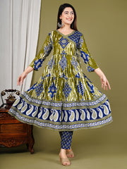 Printed Chanderi Kurta With Pants & Dupatta