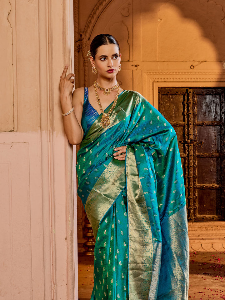 Lake Blue Hlame Woven Saree