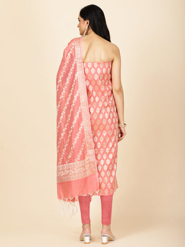 Ethnic Motifs Woven Chanderi Unstitched Suit With Dupatta