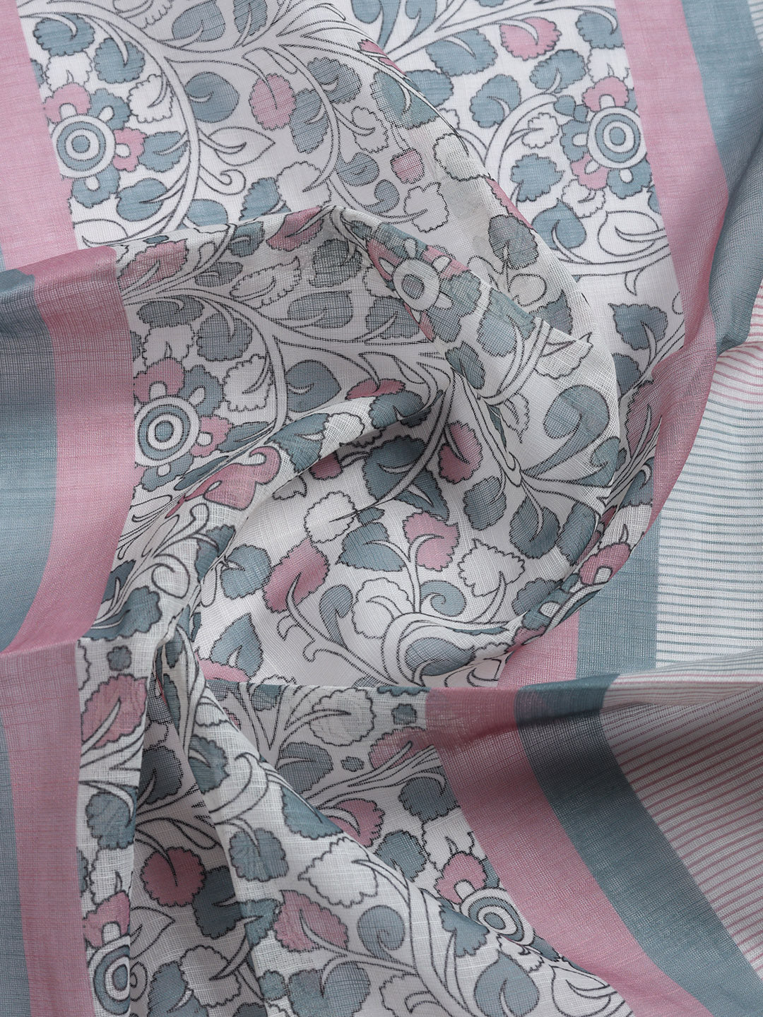 Printed Linen Blend Unstitched Suit With Pant &amp; Dupatta