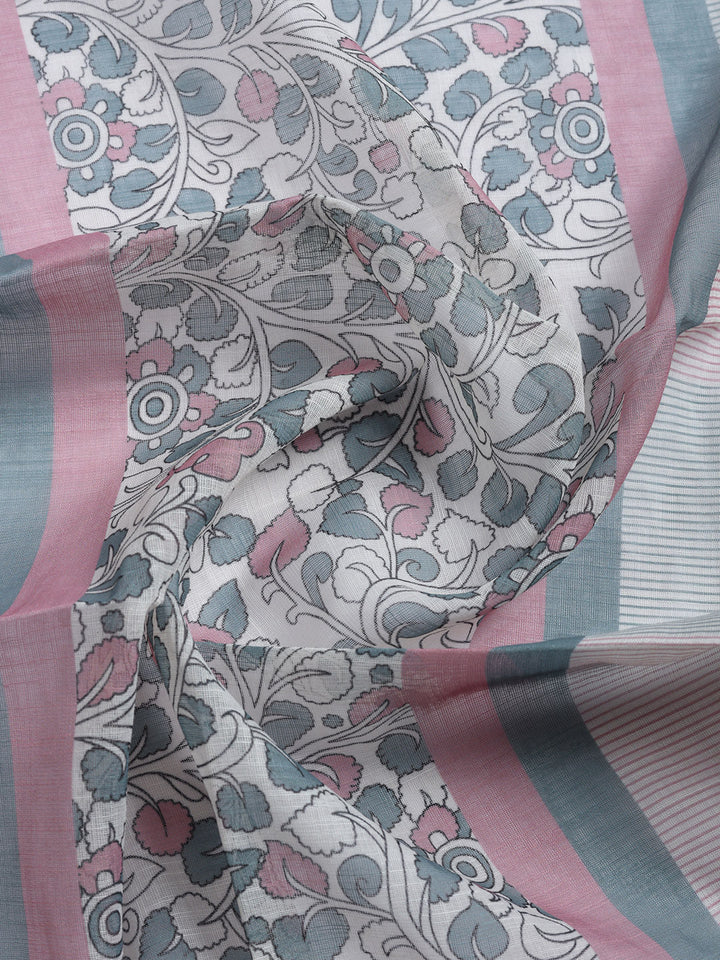 Printed Linen Blend Unstitched Suit With Pant &amp; Dupatta