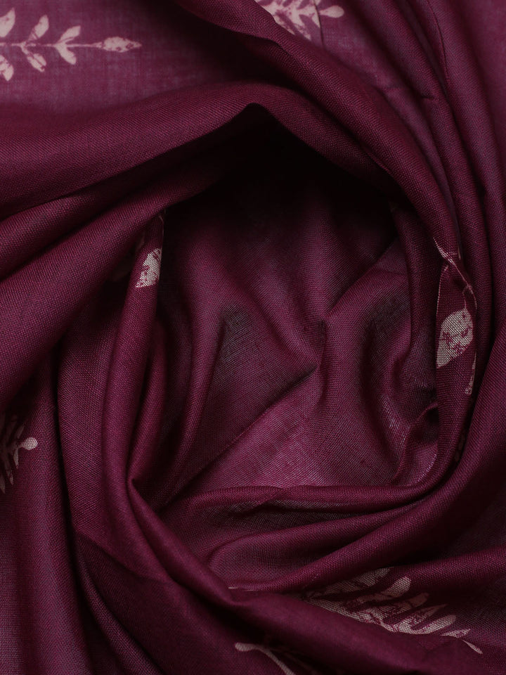Printed Cotton Blend Unstitched Suit With Pant &amp; Dupatta