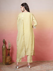 Plain Cotton Kurta With Pant & Dupatta