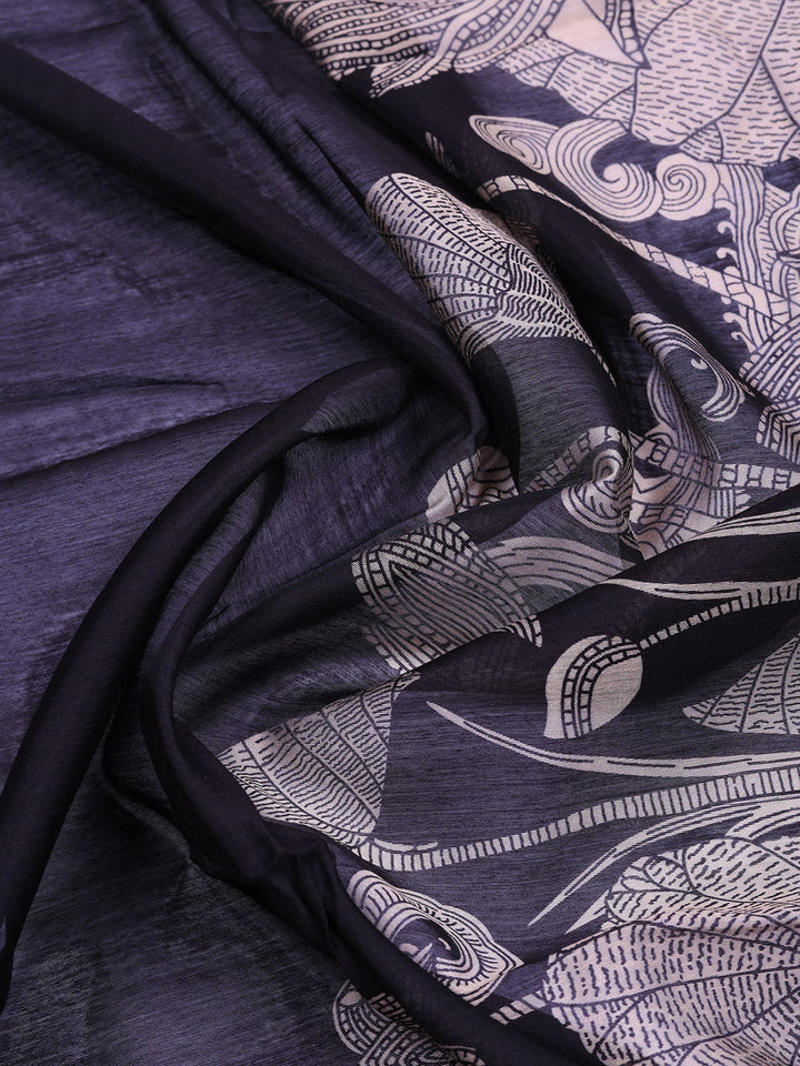 Printed Chanderi Unstitched Suit With Pant &amp; Dupatta