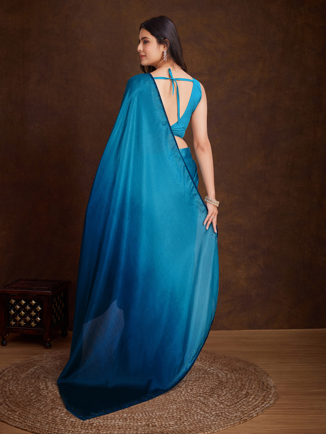 Embroidered Chinon Saree