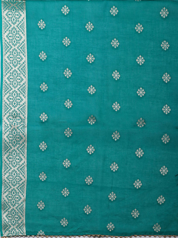 Neck Embroidered Chanderi Unstitched Suit With Dupatta