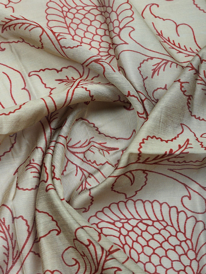 Printed Chanderi Unstitched Suit With Pant &amp; Dupatta