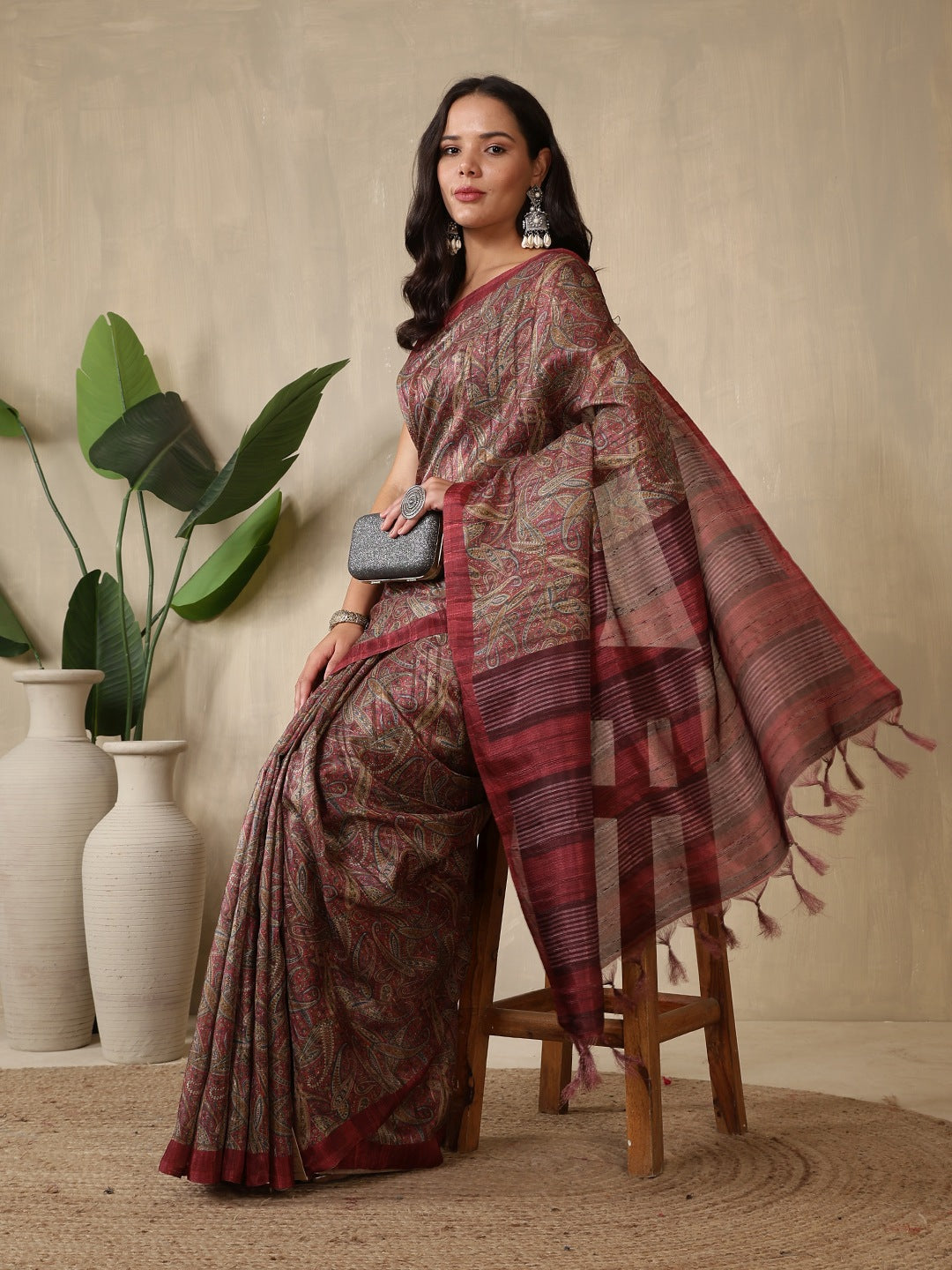 Printed Tussar Silk Saree