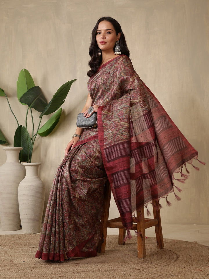 Printed Tussar Silk Saree