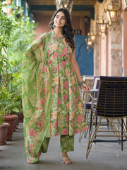 Printed Cotton Blend Kurta With Pants & Dupatta