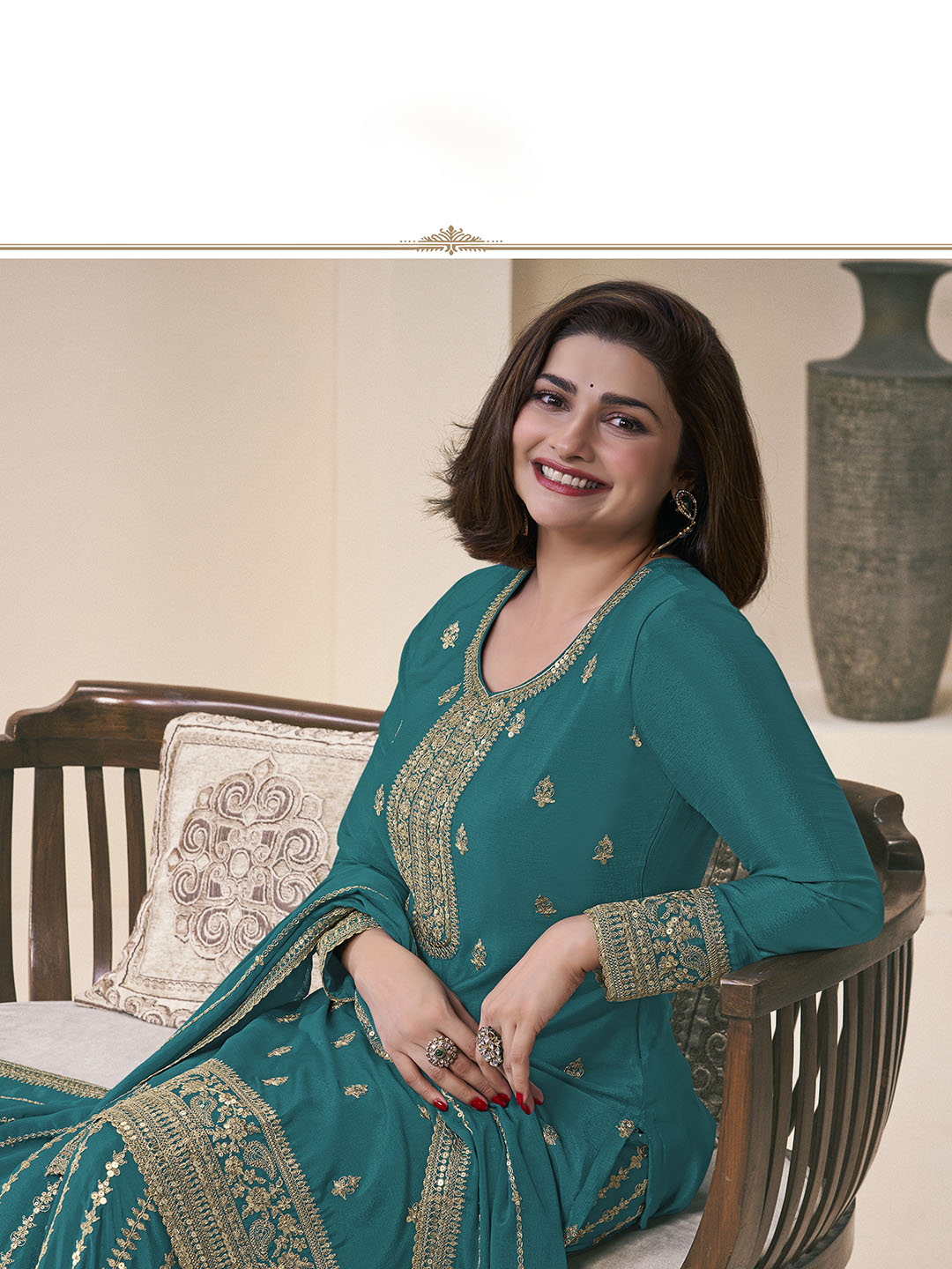 Embroidered Chinon Unstitched Suit With Pant &amp; Dupatta