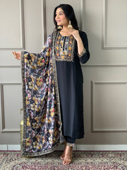 Neck Embroidered Handloom Kurta With Pant & Dupatta