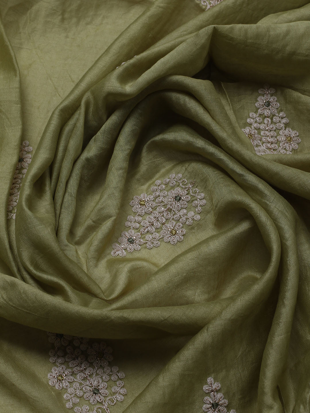Neck Embroidered Chanderi Unstitched Suit With Dupatta