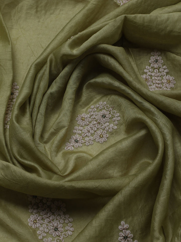 Neck Embroidered Chanderi Unstitched Suit With Dupatta