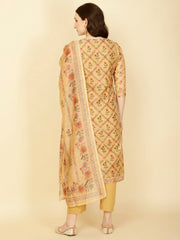 Floral Printed Chanderi Kurta With Pants & Dupatta