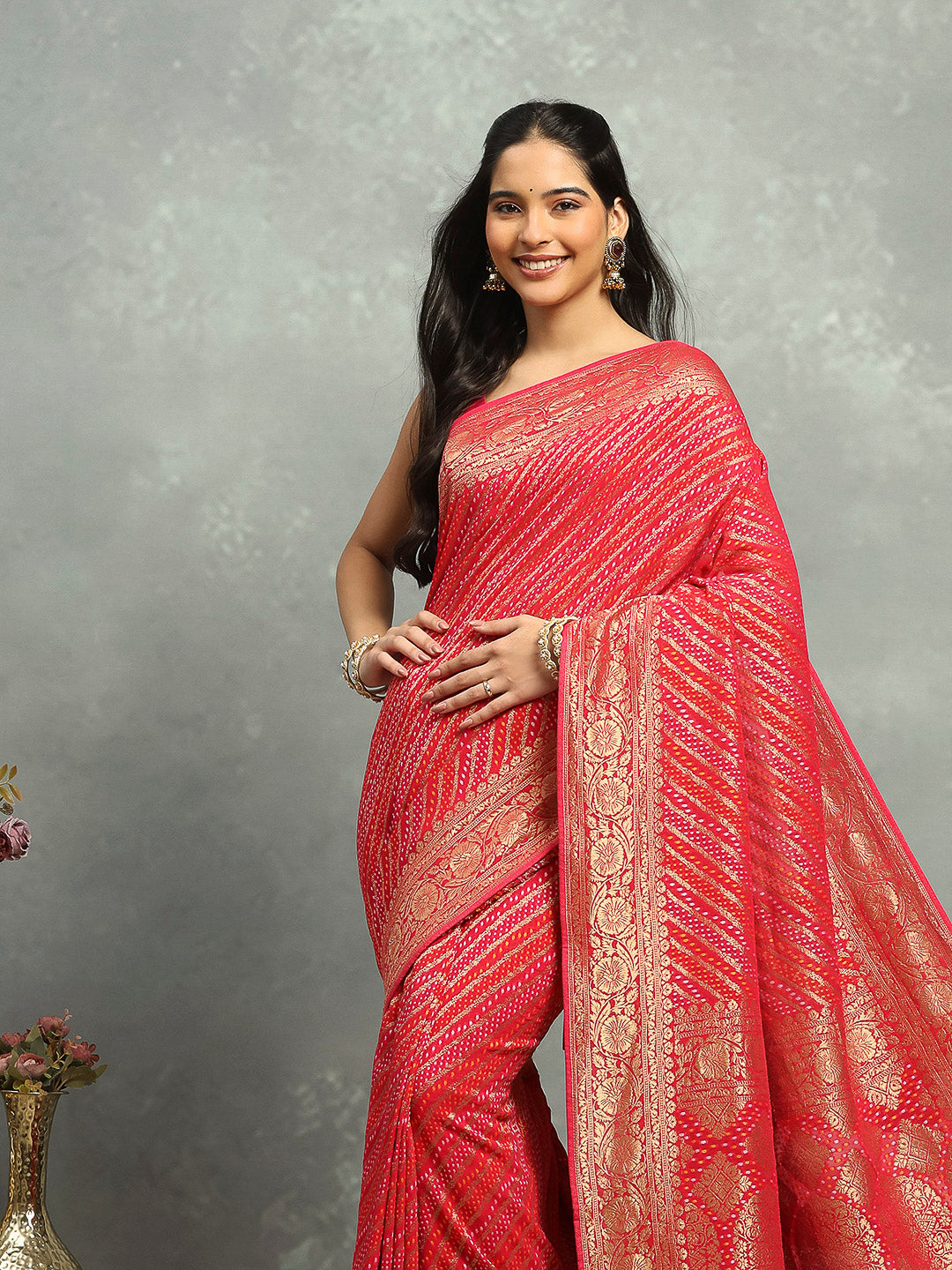 Bandhani Woven Design Georgette Saree
