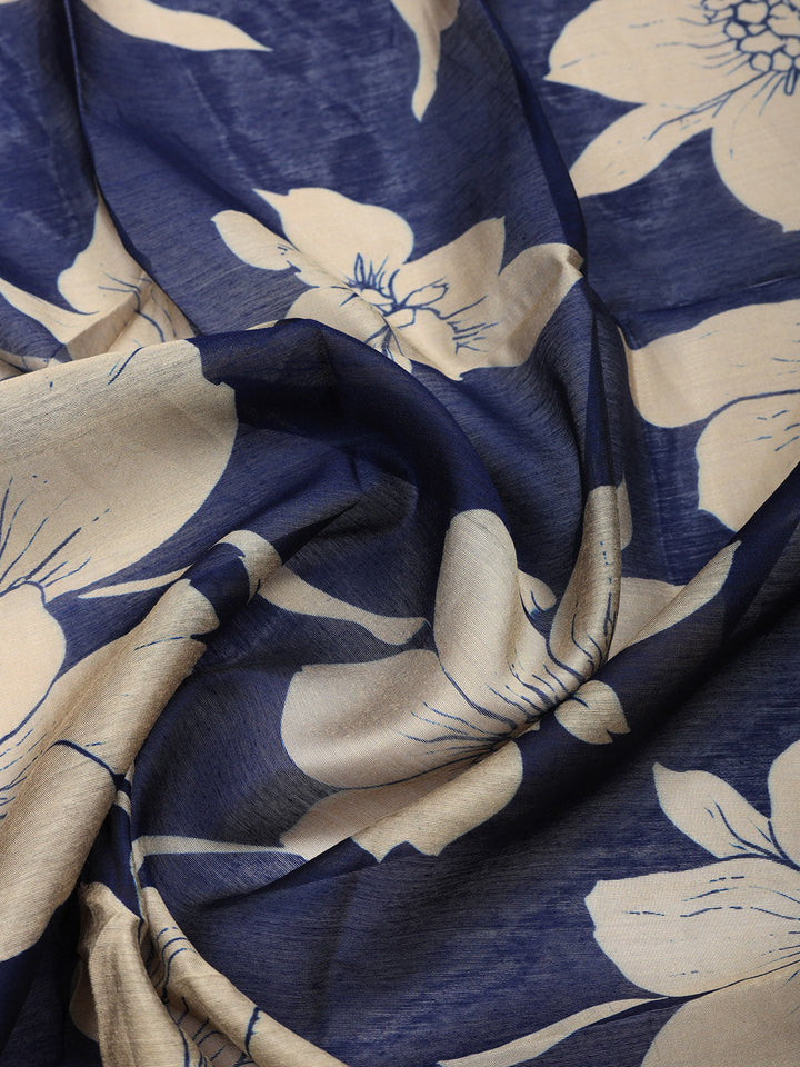 Printed Chanderi Unstitched Suit With Pant &amp; Dupatta