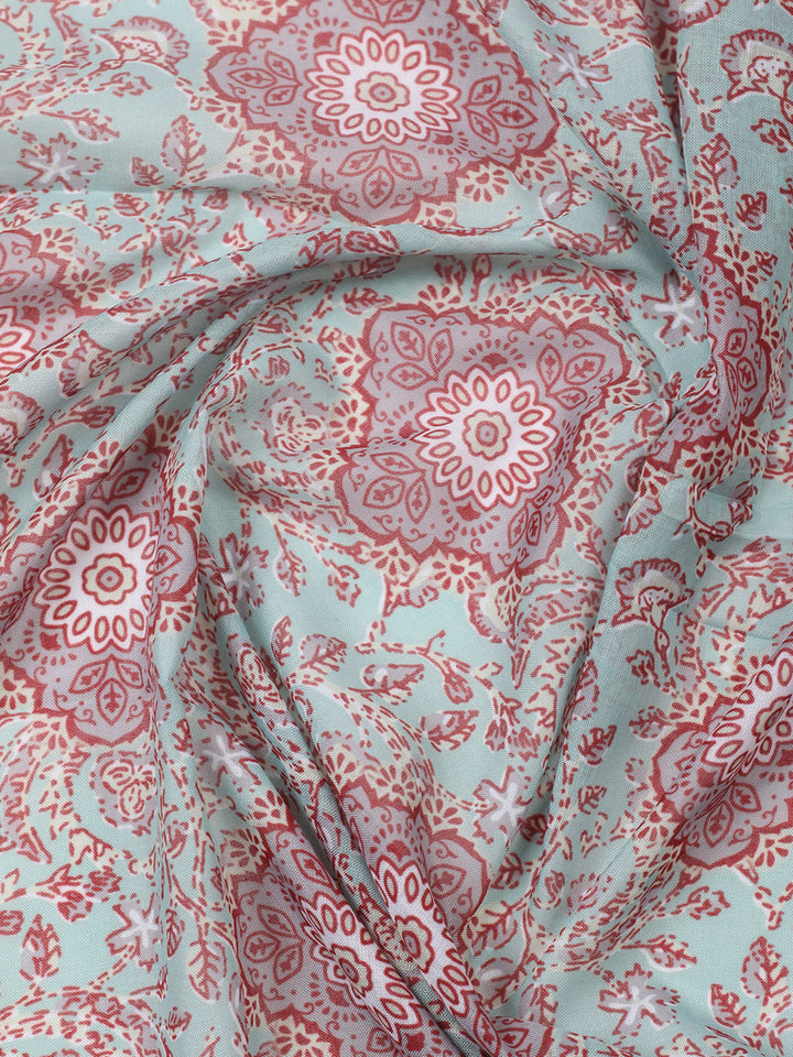 Printed Cotton Blend Unstitched Suit With Pant &amp; Dupatta