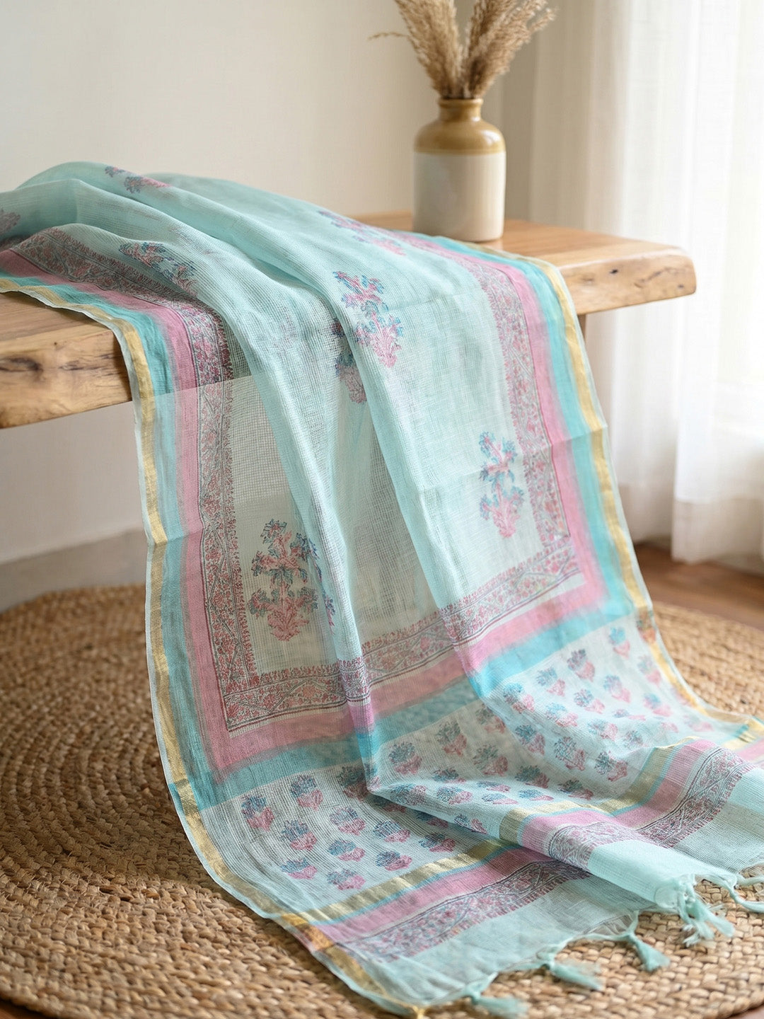 Printed Cotton Blend Unstitched Suit With Pant &amp; Dupatta