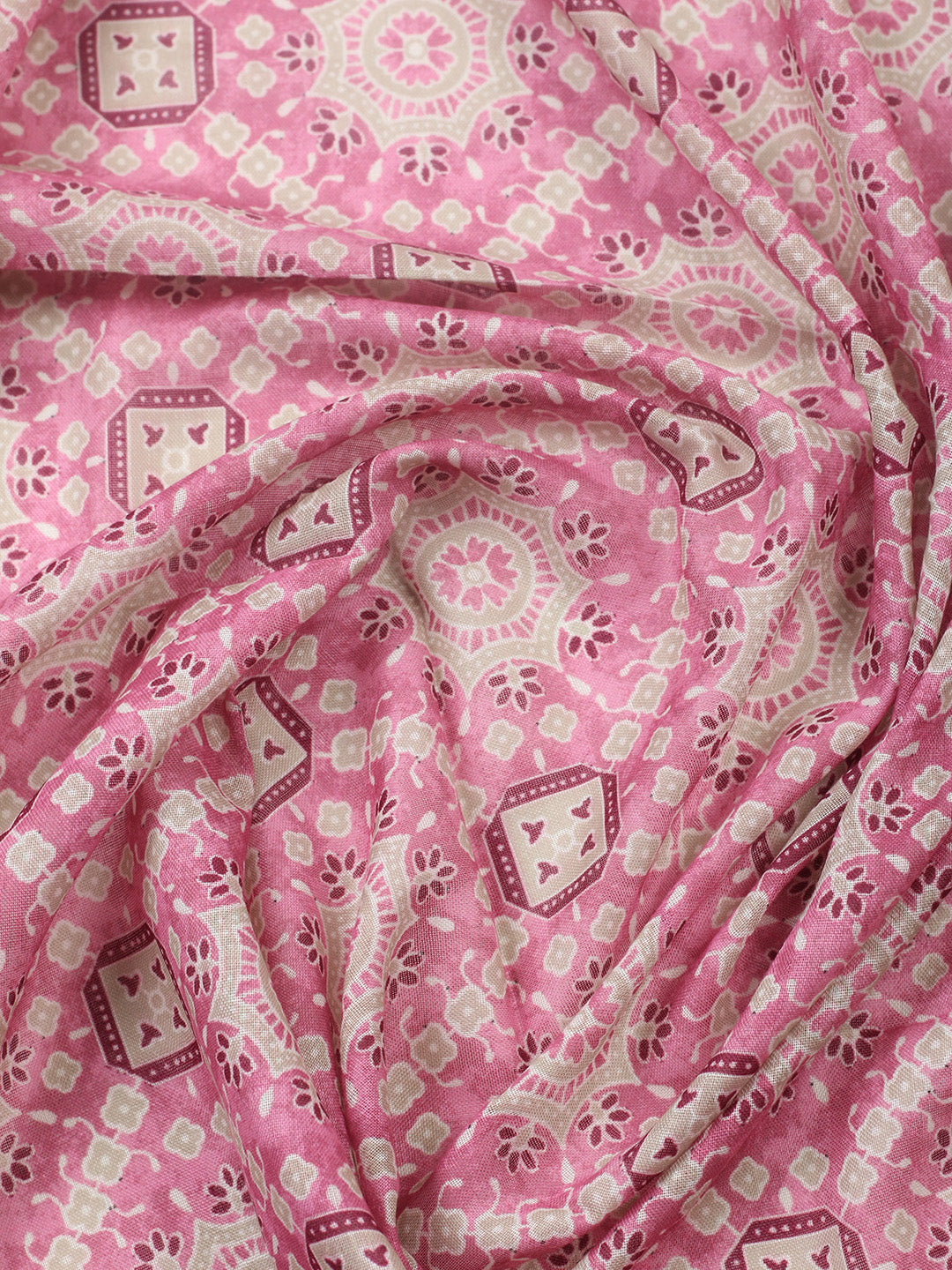 Printed Cotton Blend Unstitched Suit With Pant &amp; Dupatta