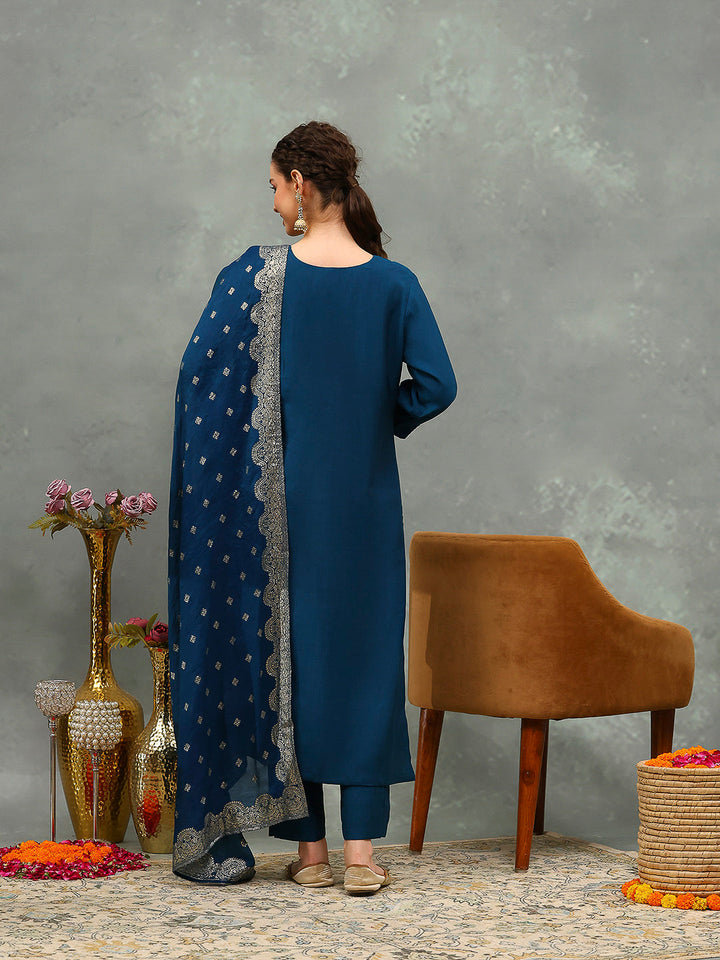 Embroidered Muslin Kurta With Pants &amp; Dupatta