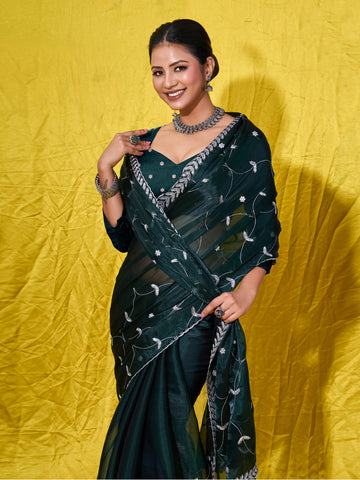 Sequence Embroidery Organza Saree