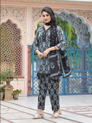 Printed Cotton Blend Kurta With Pants & Dupatta