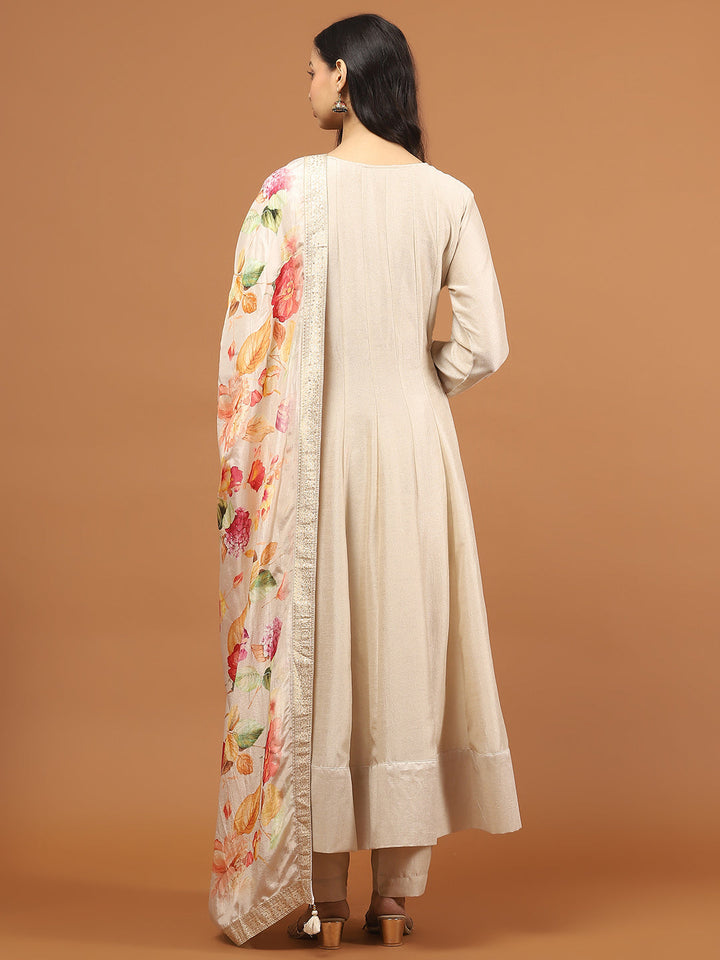 Zari Embroidery Art Silk Kurta With Pants &amp; Dupatta