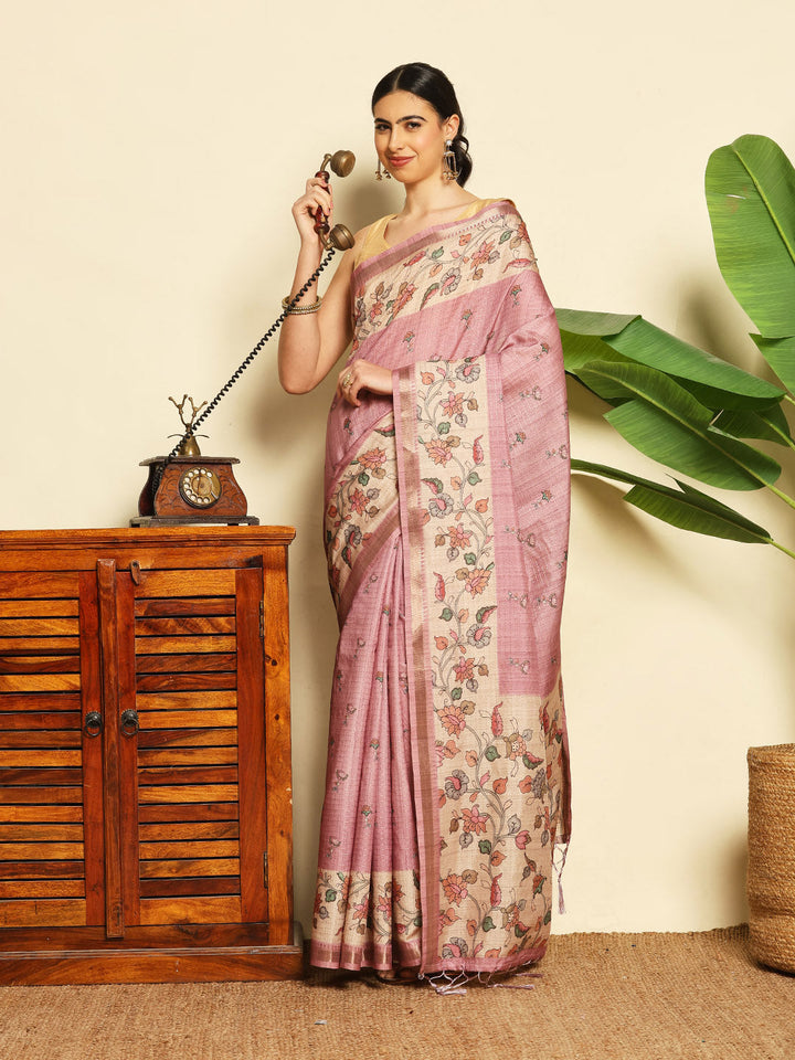 Floral Printed Tussar Saree