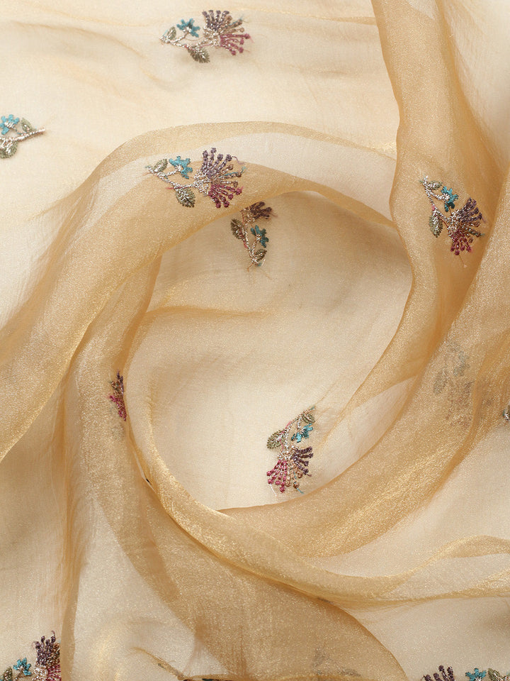 Embroidered Organza Unstitched Suit With Pant &amp; Dupatta