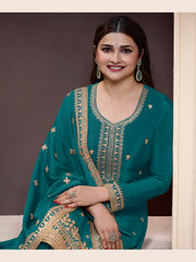 Embroidered Chinon Unstitched Suit With Pant & Dupatta