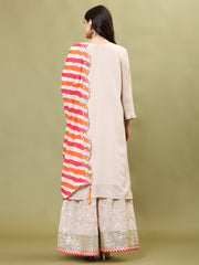 Sequin Embroidery Georgette Kurta With Sharara & Dupatta