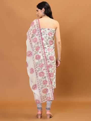 Neck Patti Cotton Blend Unstitched Suit With Dupatta