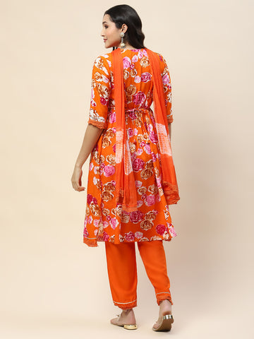 Floral Printed cotton Kurta With Pants & Dupatta