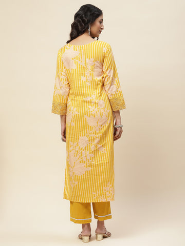 Printed Cotton Kurta With Pants Straight