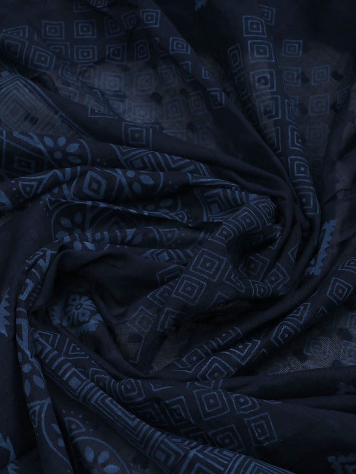 Patch Neck Cotton Blend Unstitched Suit With Dupatta